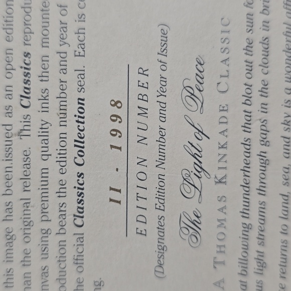 Signed Thomas Kinkade The Light of Peace Canvas With Certificate of Authenticity - Picture 14 of 17